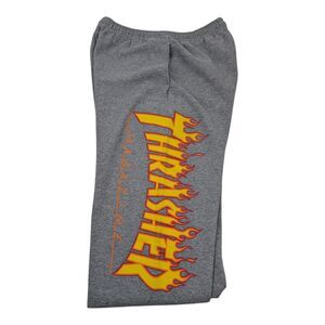 Thrasher Flames Fire Sweatpants Mens Small Gray Joggers Spellout Skate